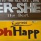 An art painting that reads, "I can do this all day, love Her-She's. The Best." And, another print that reads, "Express. Oh Happy!"